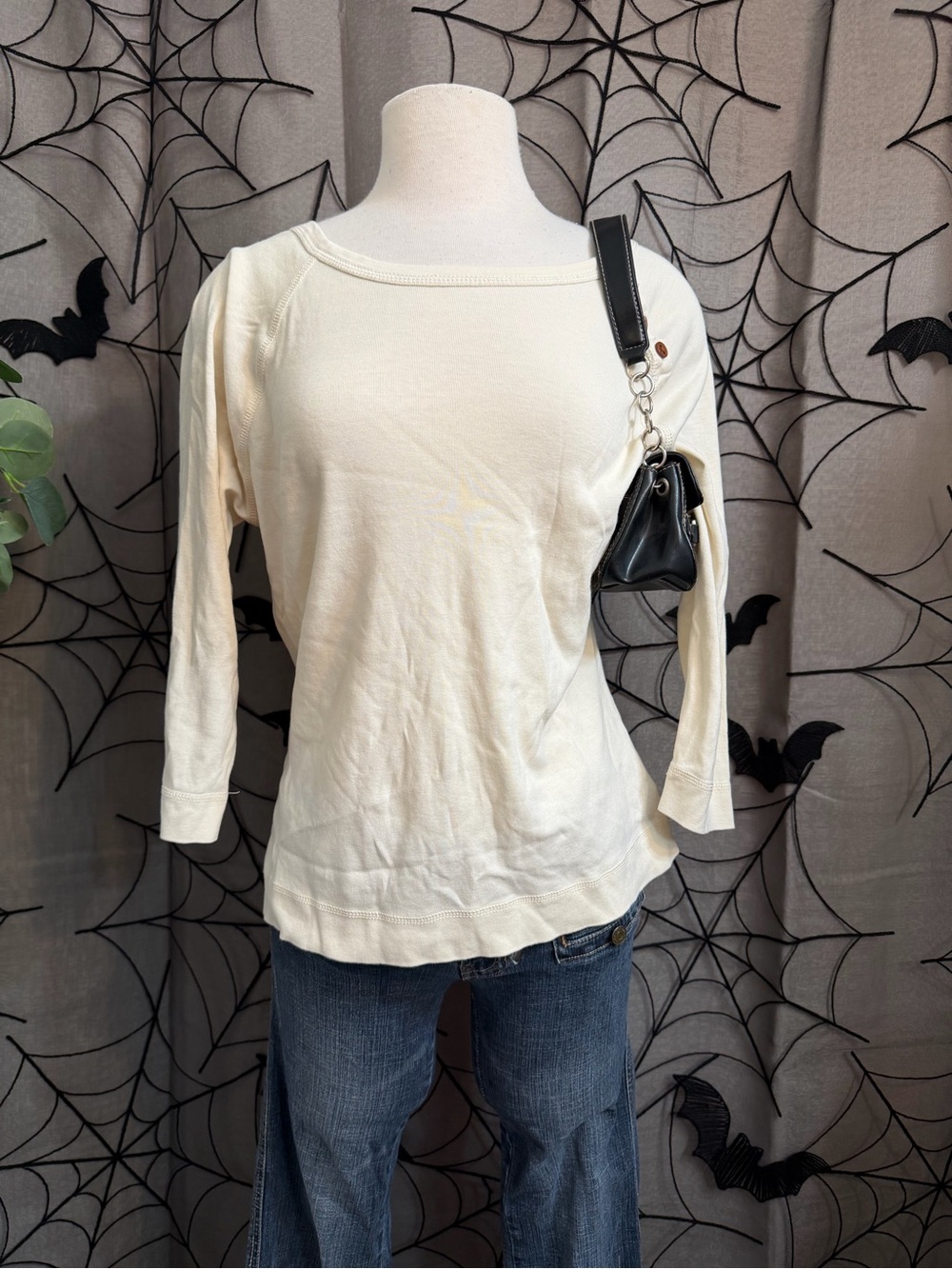 Vintage Ralph Lauren Classic Crewneck Long-Sleeve Top in Cream